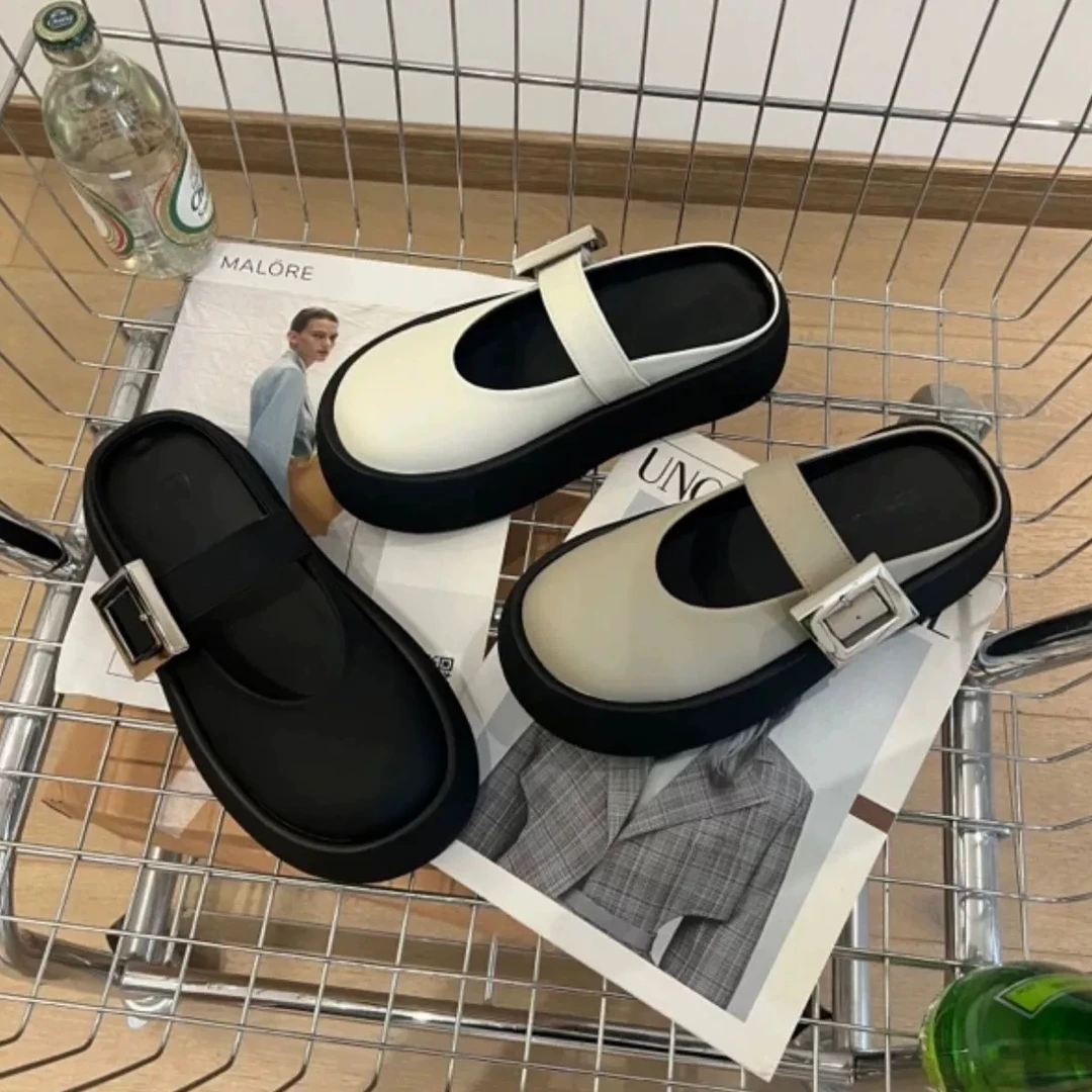 2024厚底包头半拖鞋2024年春夏季新款时尚一字扣外穿潮流百搭半拖