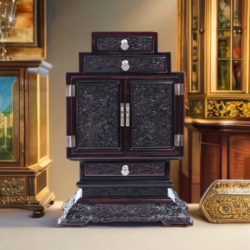 老挝大红酸枝故宫收藏款龙柜满雕精工大.高68/47/34