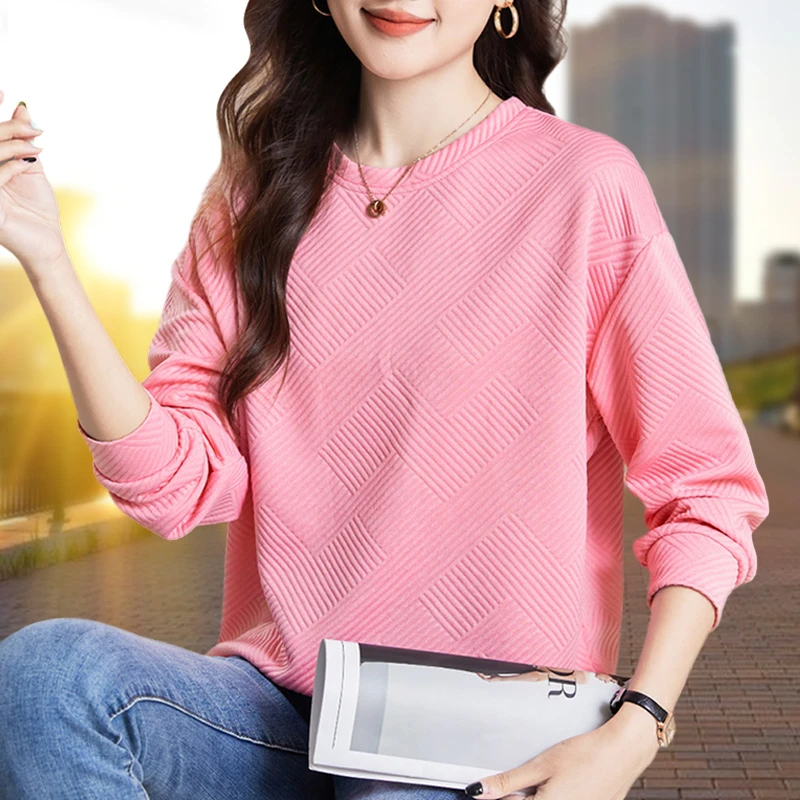 春秋圆领卫衣女2025新款洋气宽松大码上衣胖mm遮肚藏肉显瘦打底衫