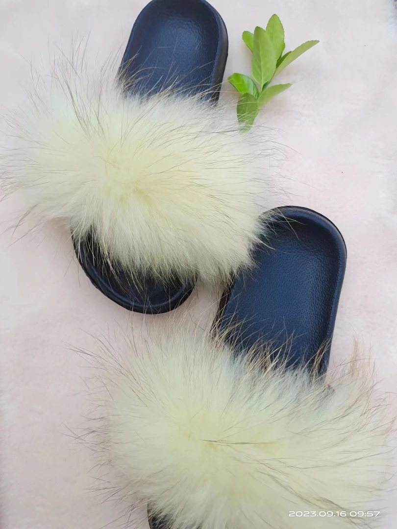 貉子毛毛女士拖鞋耐磨轻薄舒适 网红真毛毛可爱甜美毛毛拖鞋