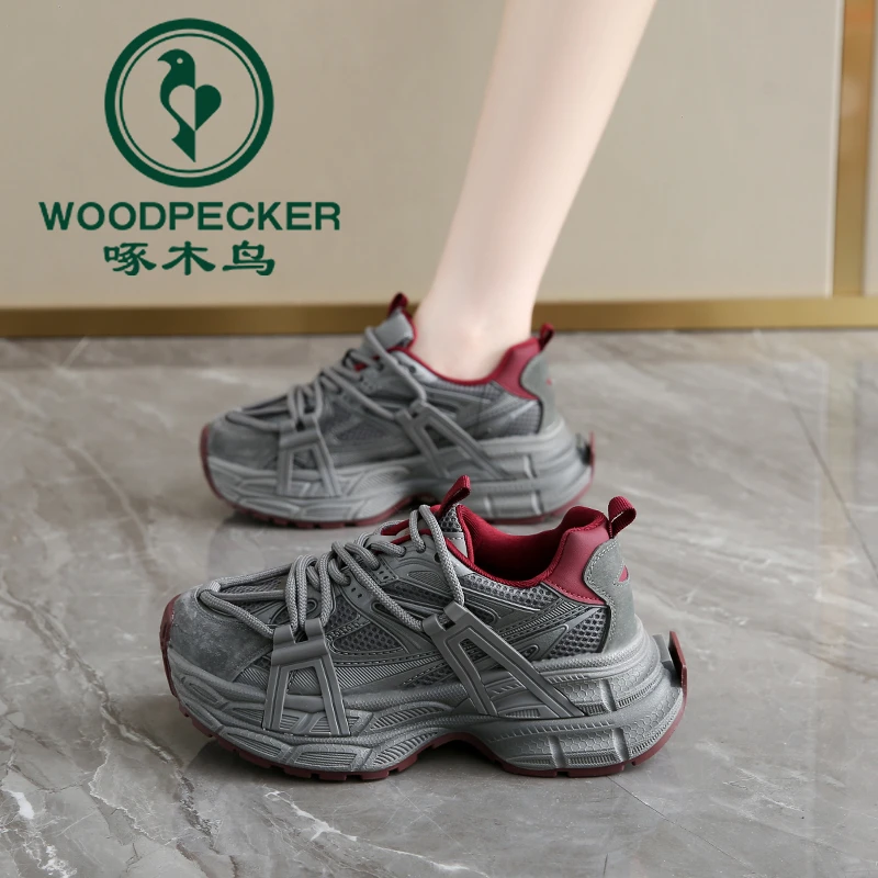 啄木鸟厚底运动鞋女春秋季新款复古休闲女士增高港风炸街老爹鞋子