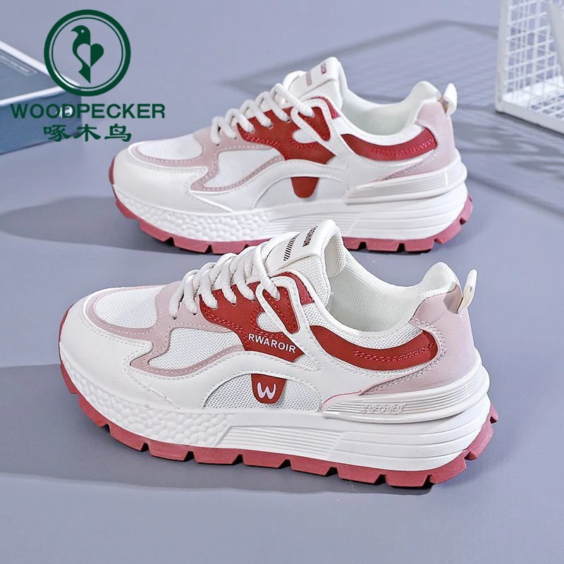 啄木鸟厚底女鞋2025春秋季网红ins女士阿甘网面休闲运动鞋跑步鞋