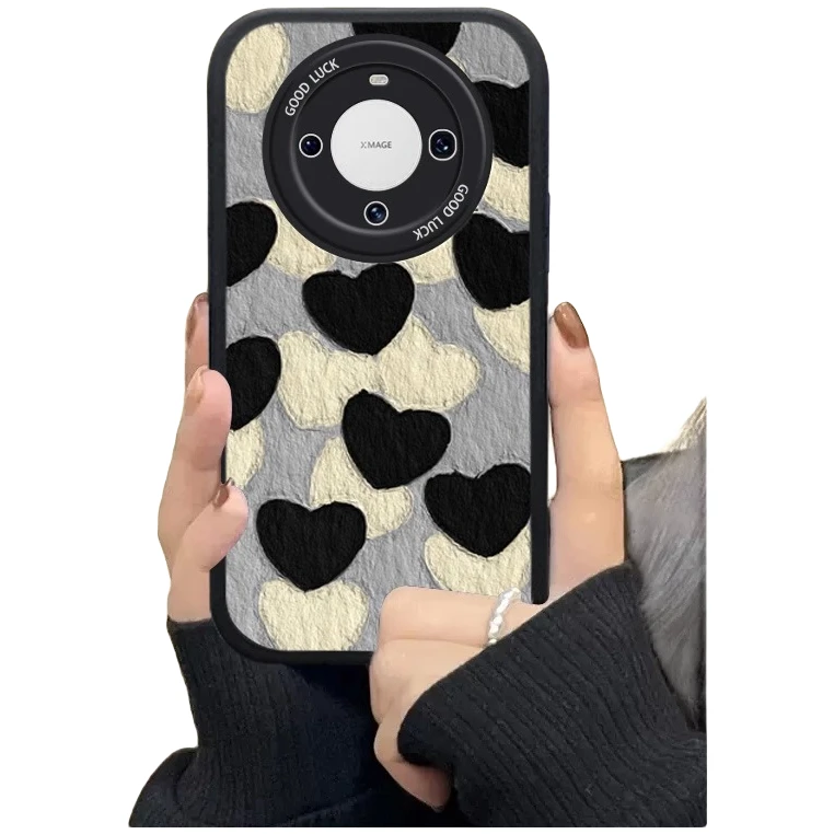 适用华为mate70pro手机壳时尚mate60软遥遥领先防摔黑白油画爱心
