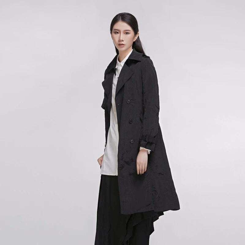 sdeer圣迪奥显瘦女装休闲百搭设计翻领袖口帯袢修身风衣S20181703