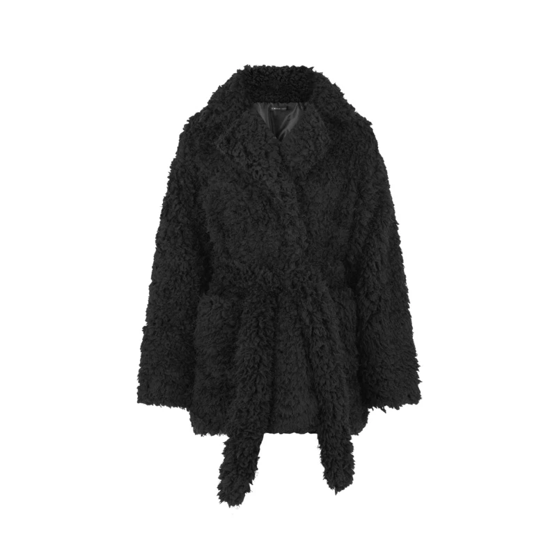 sdeer圣迪奥女装时尚休闲翻领收腰黑色外套S21482227