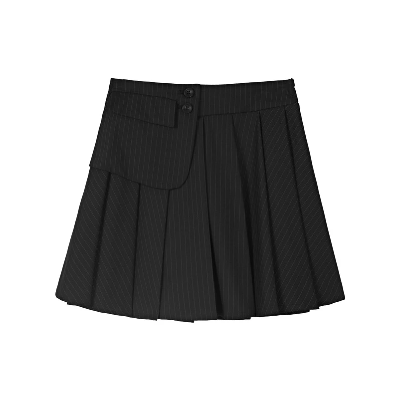 S·DEER圣迪奥夏季女士女装学院风条纹拼接A字百褶短裙S21361302