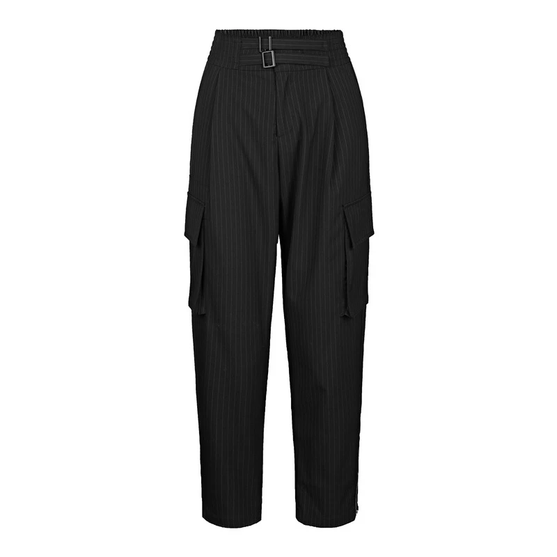 S·DEER圣迪奥女装时尚潮流休闲系带撞色条纹萝卜九分裤S21180809