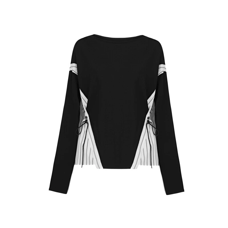 S·DEER圣迪奥长袖针织时尚休闲不规则设计师拼接撞色T恤S24180201