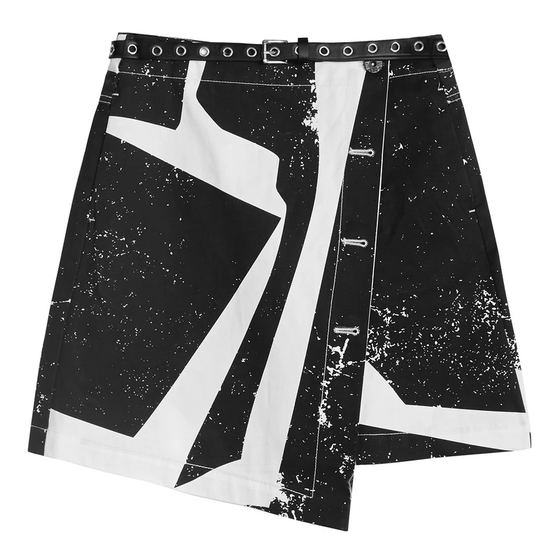 sdeer圣迪奥女装时尚休闲百搭收腰涂鸦印花不规则短裙S21281312