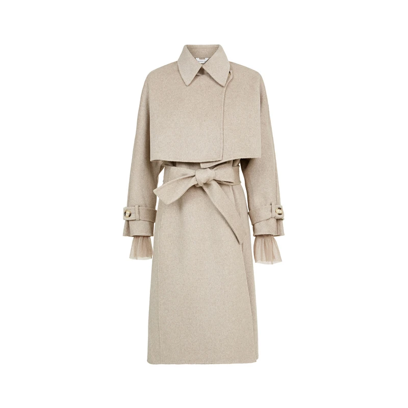 S·DEER圣迪奥女装时尚气质轻奢翻领褶皱收腰毛呢大衣S22482506