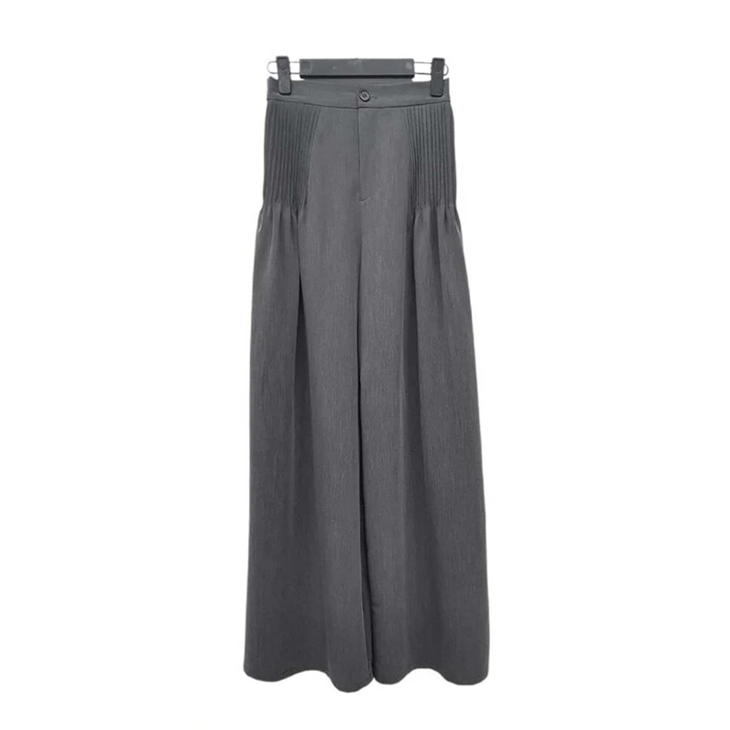 sdeer圣迪奥女装时尚OL风复古气质百搭压褶阔腿高腰长裤S233Z0828