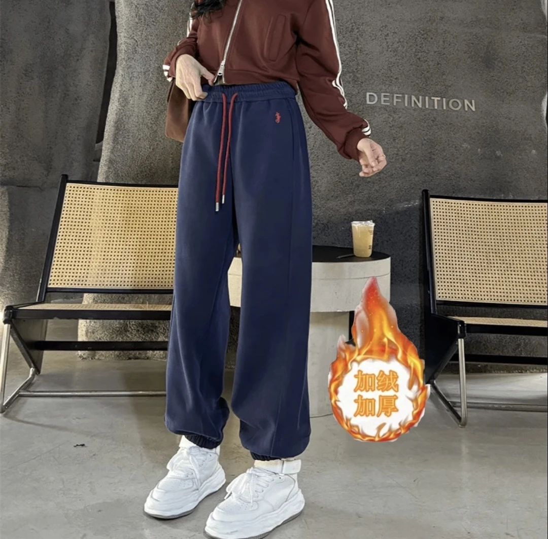2024新款女休闲裤宽松百搭加绒秋冬季显瘦 刺绣束脚裤