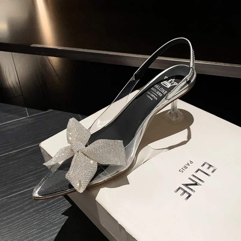 【阿祯专属】跟高7cm/2025新款梵克千金~尖头蝴蝶结透明高跟凉鞋