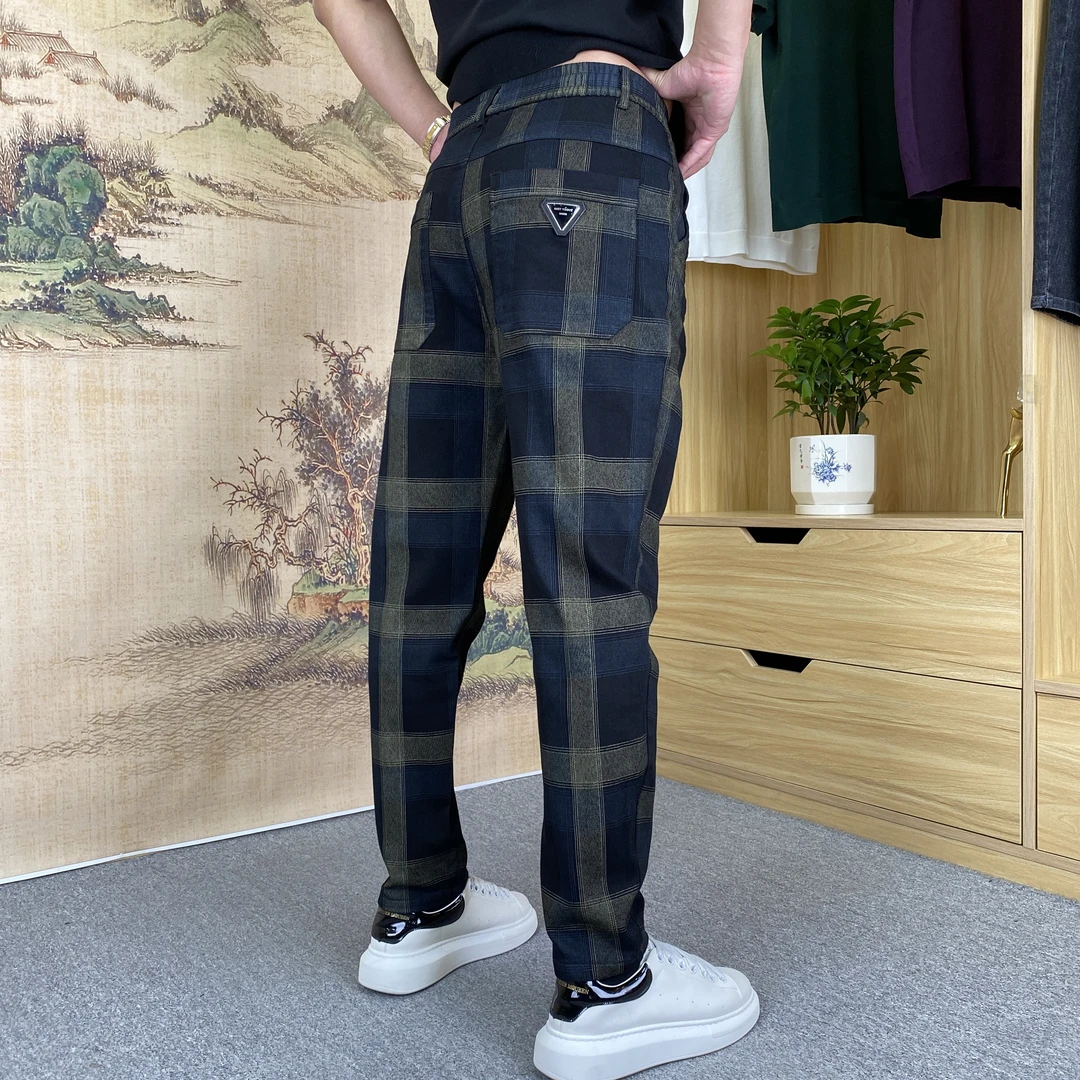 W2226秋冬季男士格子牛仔裤高弹力提花牛仔裤
