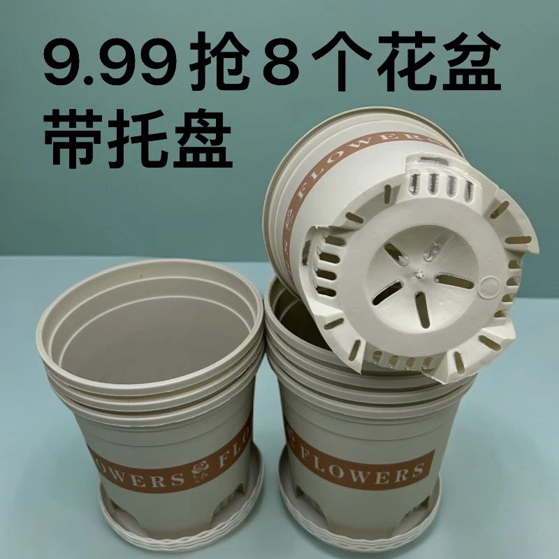 8个（口径15.3高15）米白色1加仑花盆带托盘