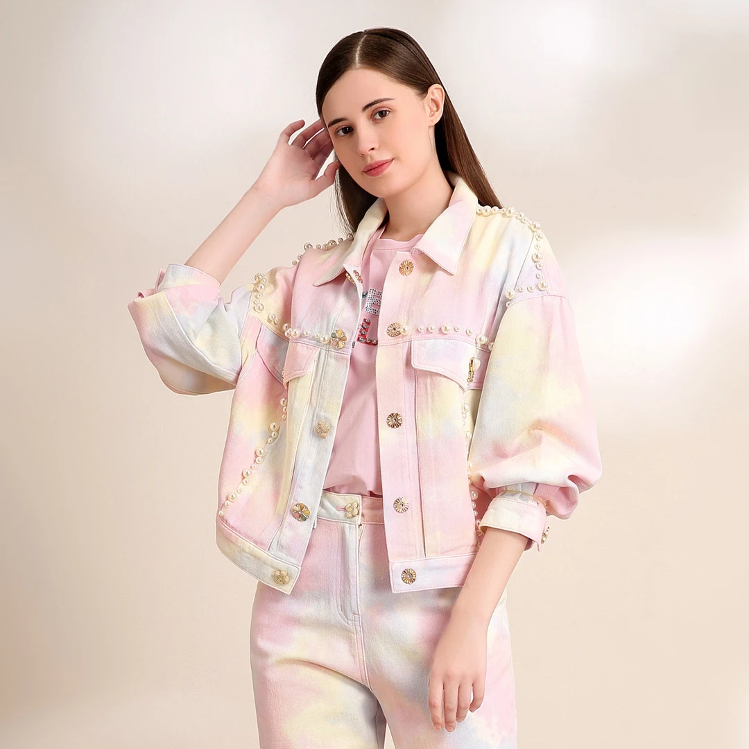 JETEZO/裘堤婼舒适棉渐变印染翻领短外套BB1EC301D1