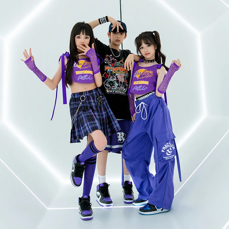 六一爵士舞女童服装儿童演出服hiphop走秀表演服多巴胺街舞辣妹装