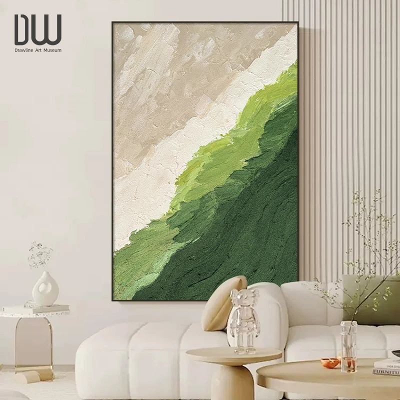 奶油风装饰画高级感客厅沙发背景墙挂画肌理画绿色落地画玄关壁画