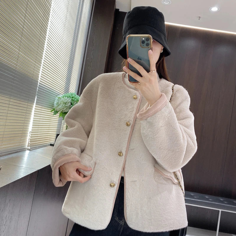 IMFLY金小金自制 毛毛外套DYW8132时髦小香风柔软开衫上衣女冬季