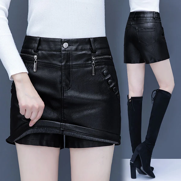 皮裙裤女秋冬半身裙2024新款黑色短裤裙a字裙高腰包臀裙显瘦靴裤