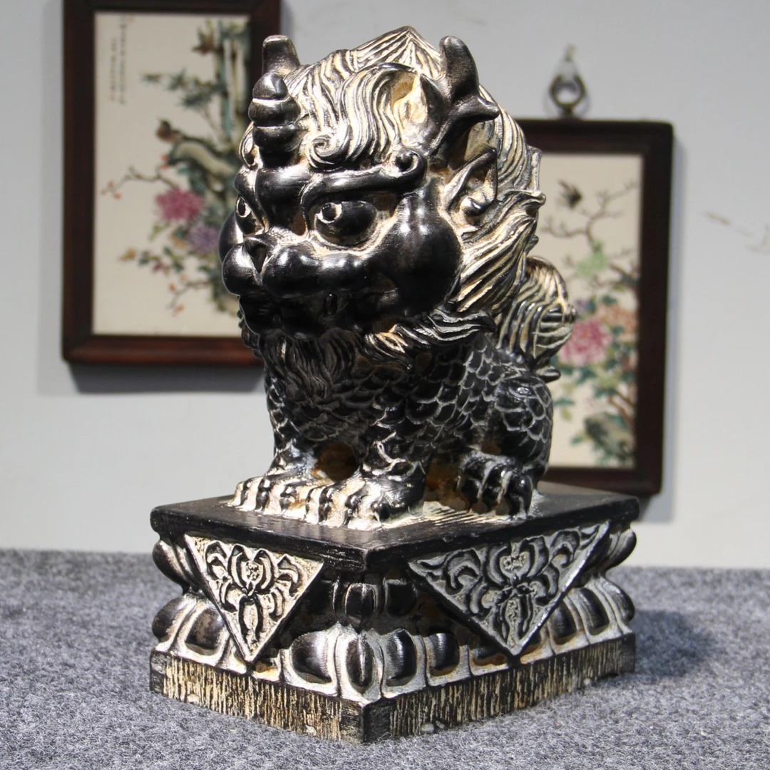 山西天然青石茶室空间桌面造景摆件（复古貔貅30cm）手工雕刻