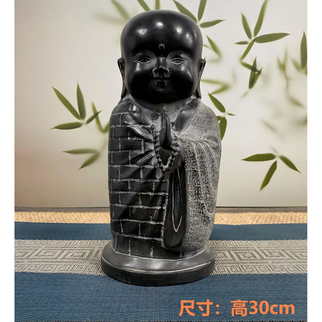 山西精美青石石雕摆件雕塑客厅(30CM披沙和尚)复古工艺品中式沙弥