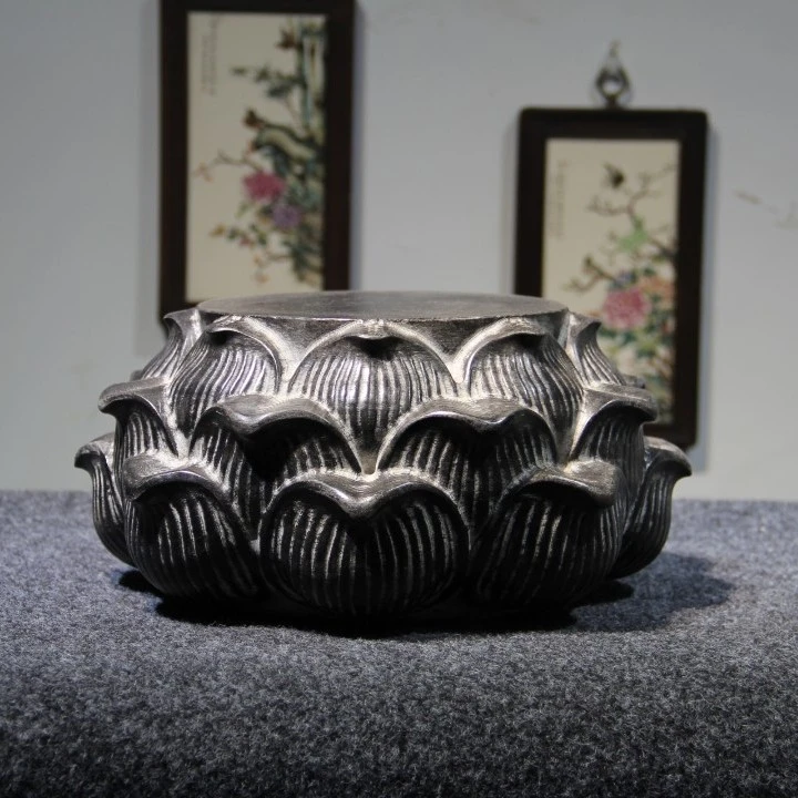 山西精美青石石雕陶瓷复古桌面摆件浮雕雕刻底座（大号三层莲花座）