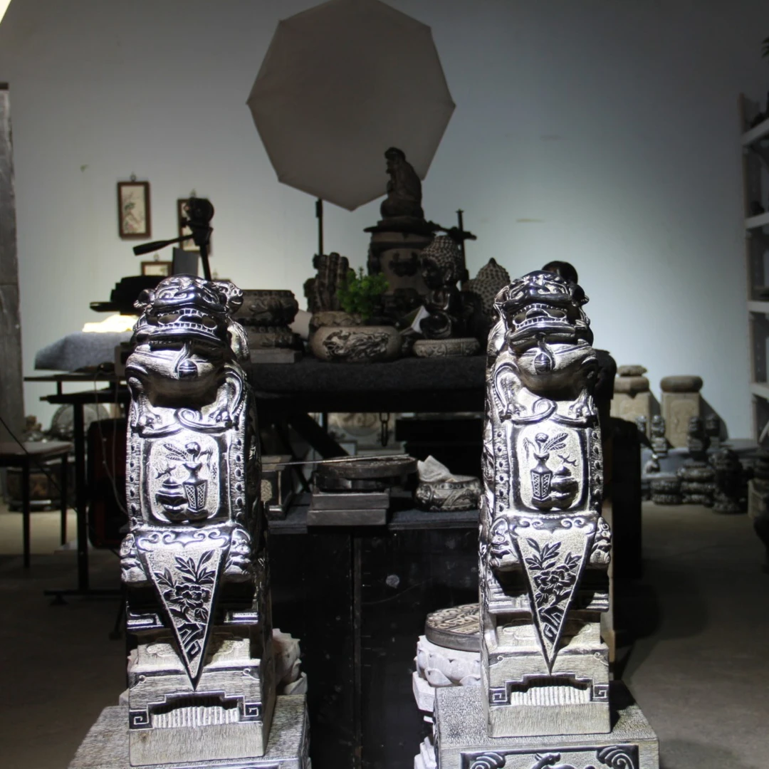 山西精美手工石雕创意玄关落地造景摆件工艺品（60CM狮子抱鼓石墩）