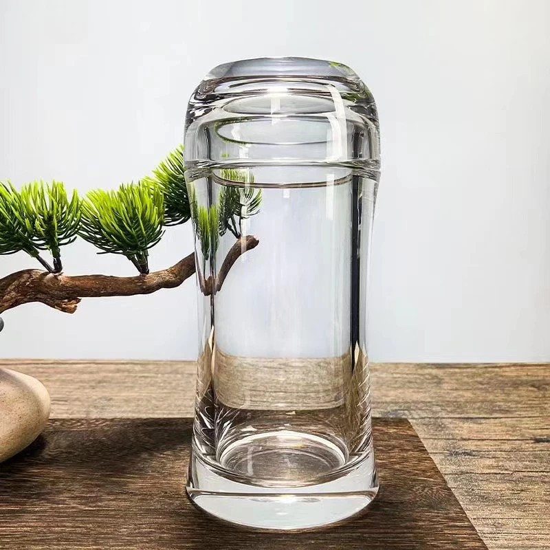 原矿水晶瘦腰杯水晶杯收腰款大容量加厚水井盖杯大气高端便携带盖