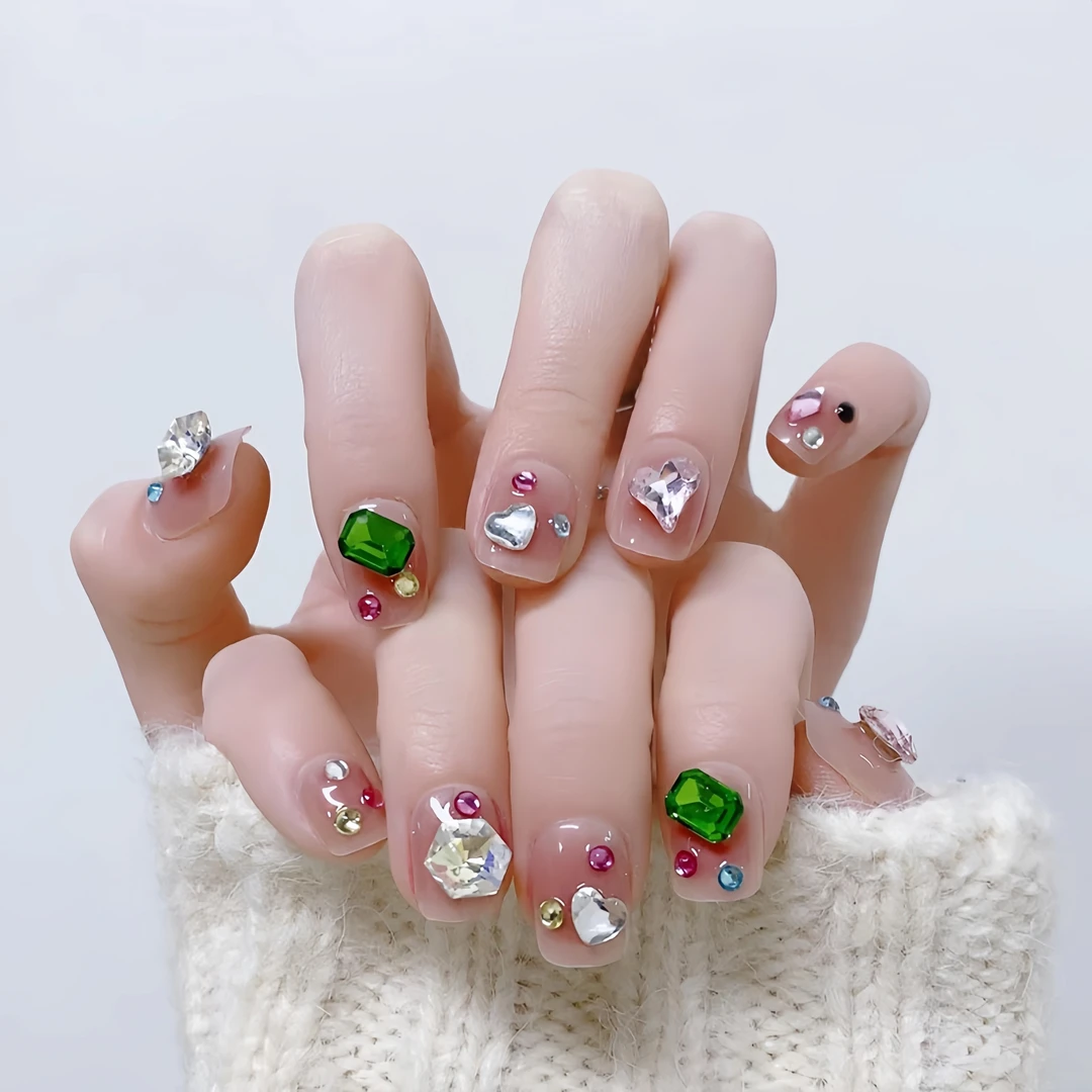 【短款】夏日激光堆堆钻月光宝盒穿戴美甲可拆卸一盒20多片S62