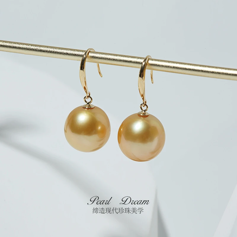 南洋金珠18K金高级感珍珠耳钩轻奢珠宝经典耐看耳饰12-13mm