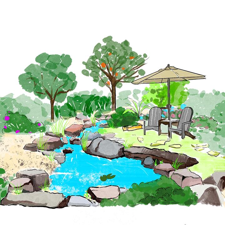 自然式生态鱼池溪流瀑布设计