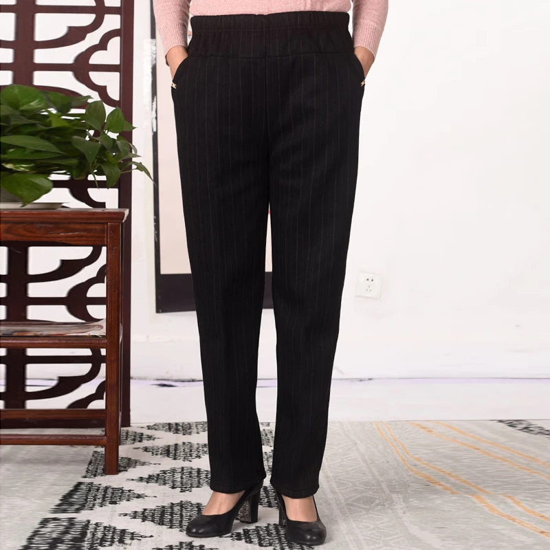 裤子奶奶装秋冬宽松女裤妈妈高腰加绒加大棉裤老年人长裤大码外穿