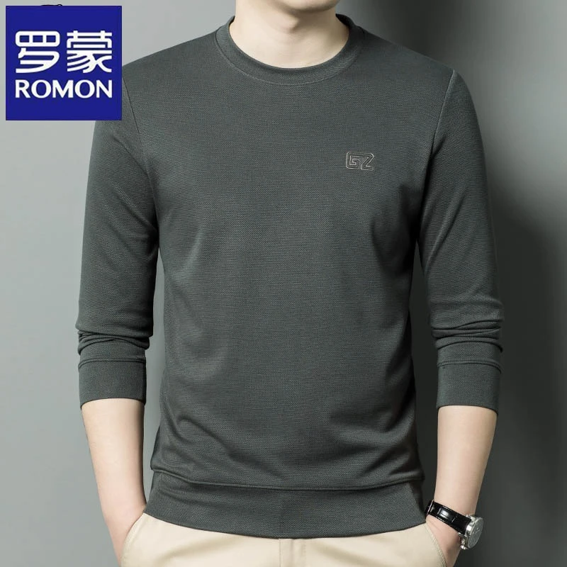 Romon/罗蒙【正品】春秋男士休闲中青年长袖圆领T恤打底衫宽松上衣