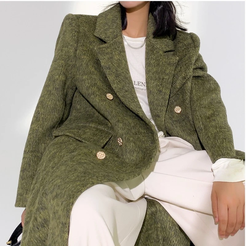 ZON-直角肩优雅气质挂双面羊毛大衣髙级感毛呢外套PI23A0233