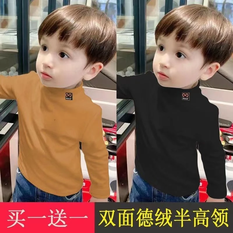 儿童打底衫中高领双面德绒自发热保暖秋冬衣男女中小童长袖恤类