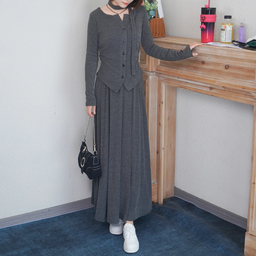 套装假两件长袖时尚卫衣连衣裙2024女秋款休闲运动气质套装裙女装