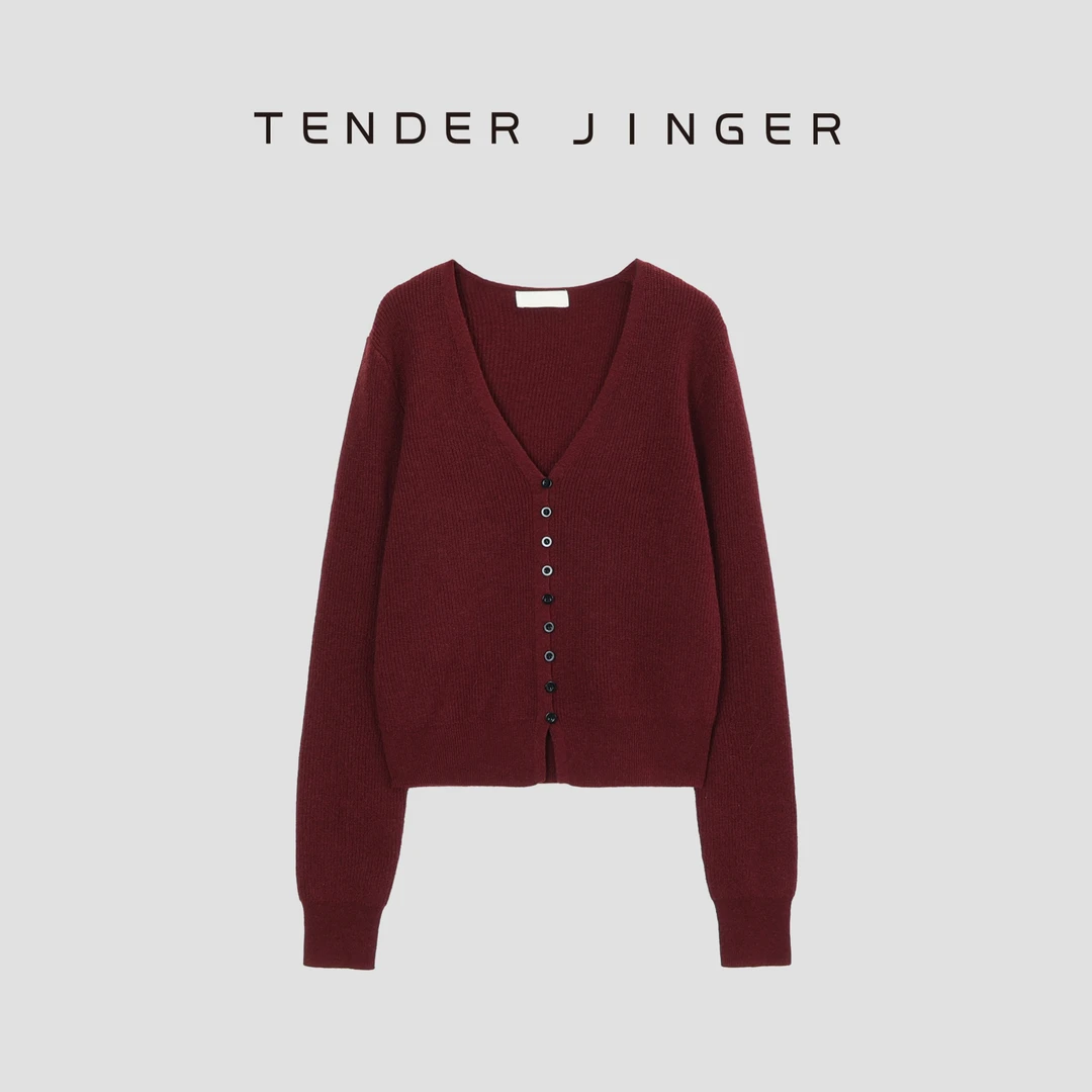 Tender Jinger【专柜】绵羊毛V领针织开衫T43SZZ79134