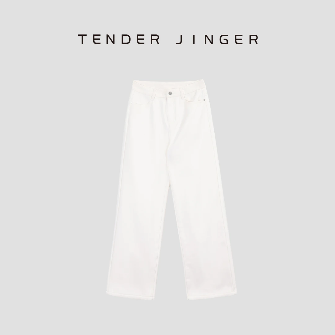Tender Jinger【黑标】白色休闲百搭牛仔复合牛奶绒直筒裤T44RM103R