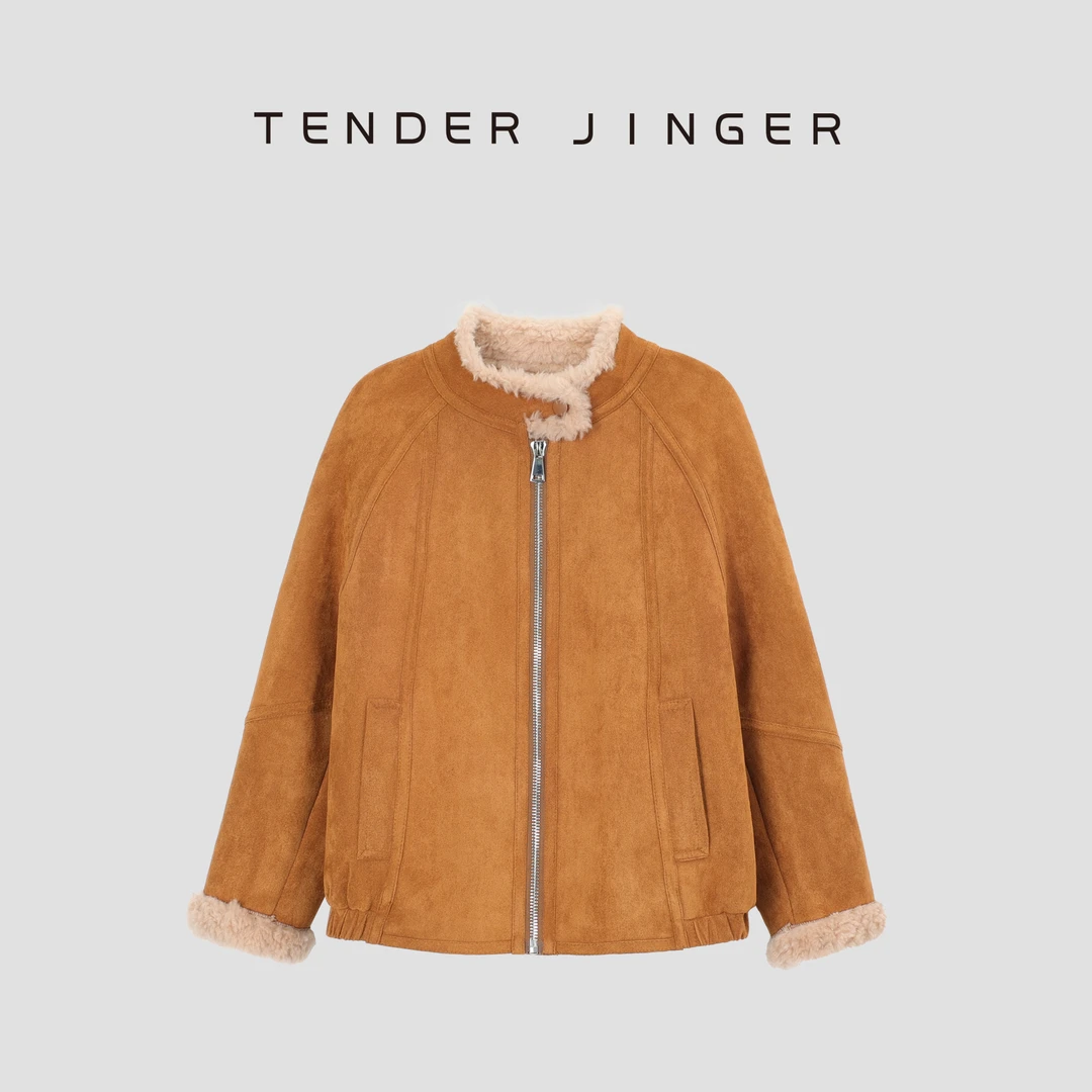 Tender Jinger【黑标】女保暖小立领复古风绵羊毛外套T44XLK79121