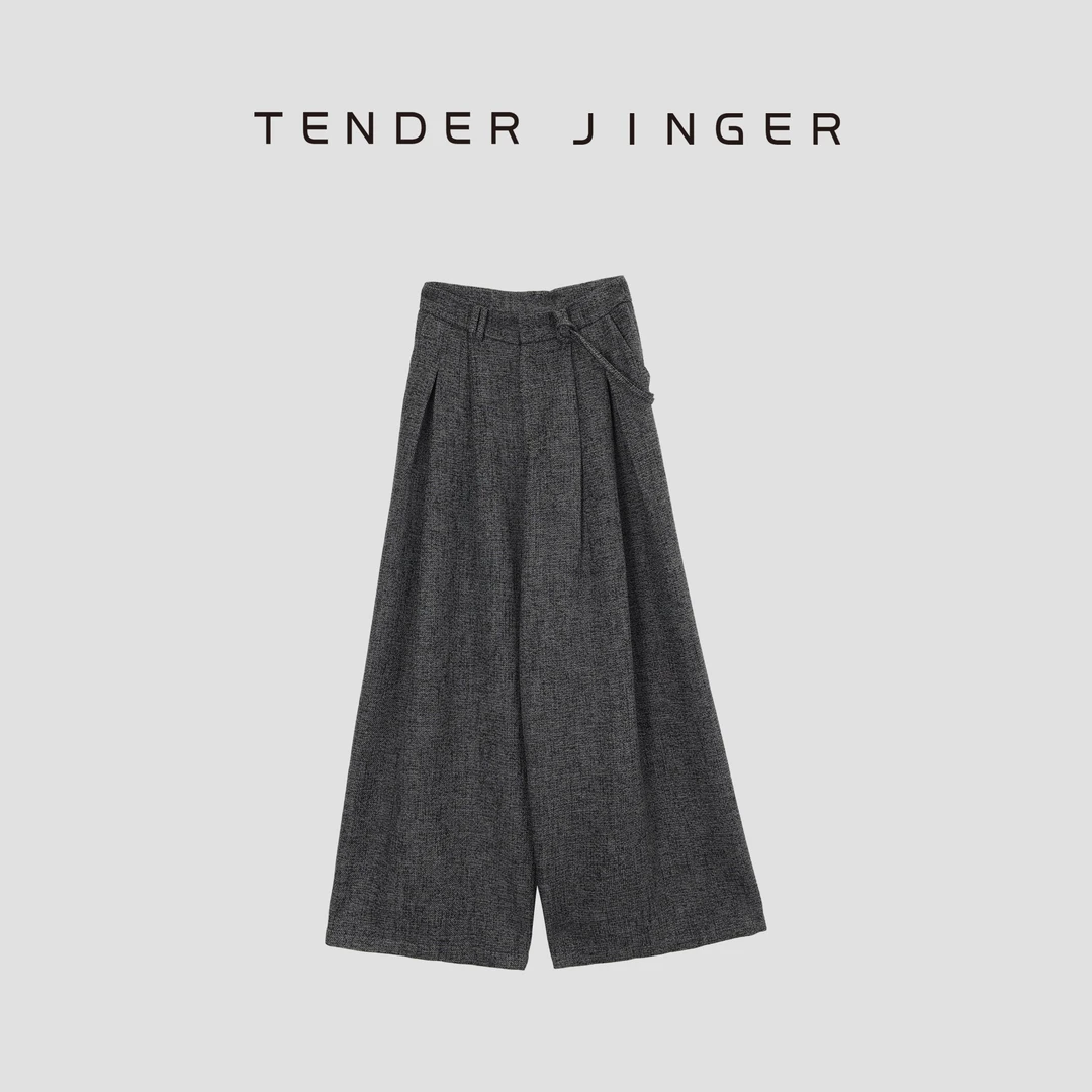Tender Jinger【黑标】女休闲高腰十字纹直筒阔腿裤T44SAI78962