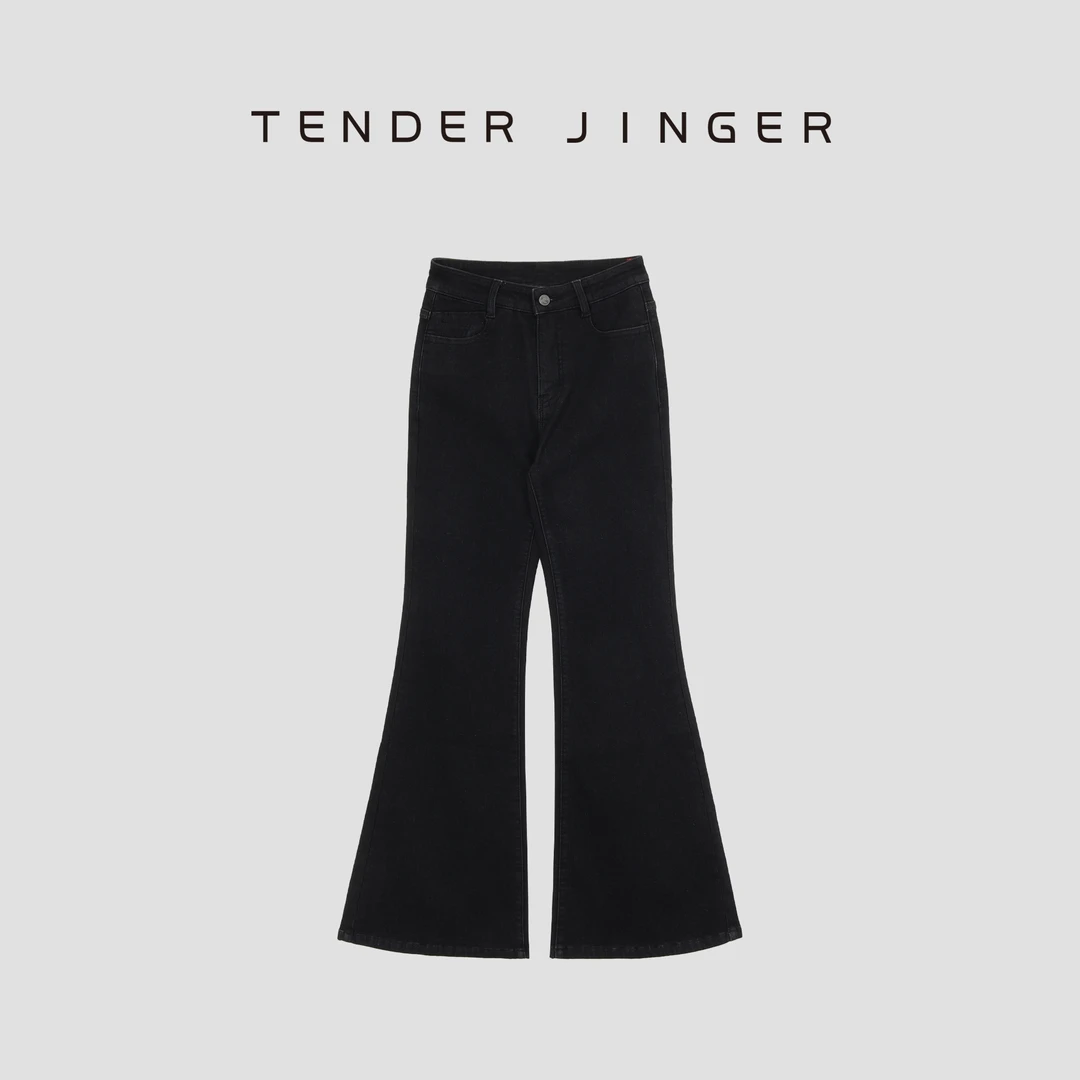 Tender Jinger【黑标】女休闲石墨烯底抓绒牛仔喇叭裤T44RM104R