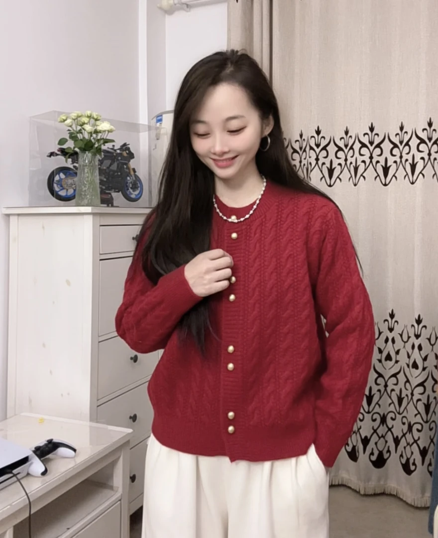 秋冬绞花加厚开衫女2024新款时尚百搭宽松外套外穿长袖毛衣针织衫