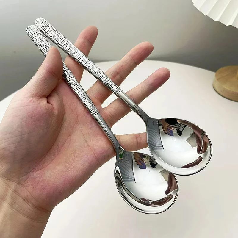 [两支装] 不锈钢锤纹圆头勺高档精致贝壳勺吃饭勺喝汤勺拌饭勺