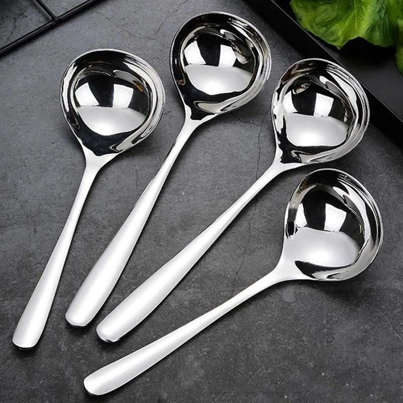 【到手4支】不锈钢大头勺家用喝汤吃饭圆头长柄加大勺子大汤勺粥勺