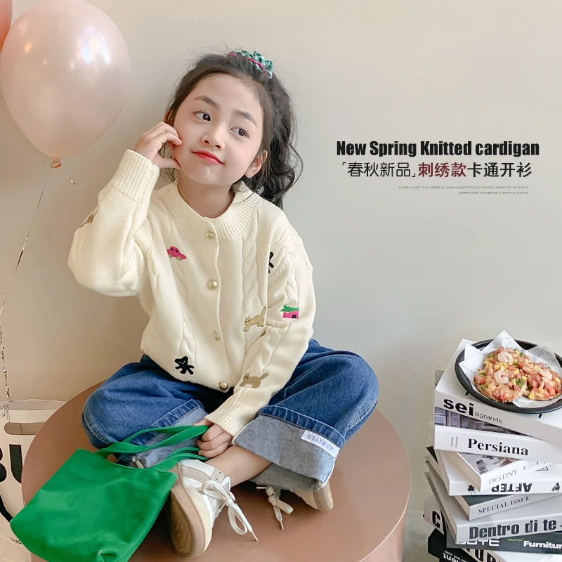 童森童马女童针织开衫外套儿童毛衣春款中小童春装洋气上衣-YGG