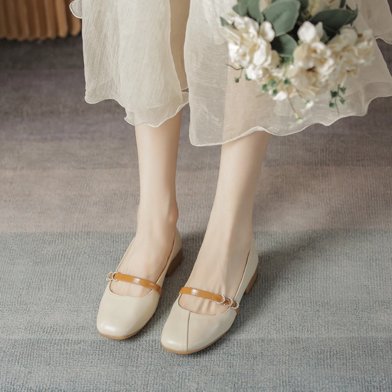 601法式玛丽珍女鞋2024春秋透气新款软底休闲小皮鞋平底豆豆单鞋