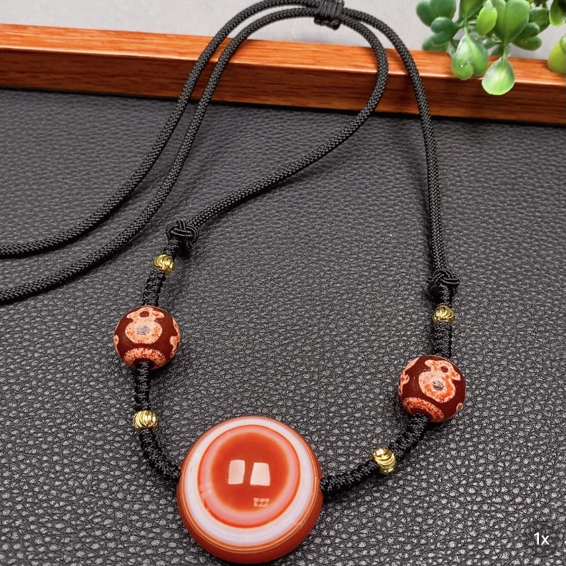 红肉羊板眼珠珠项链手工编绳一眼玛瑙男女锁骨链配珠随机