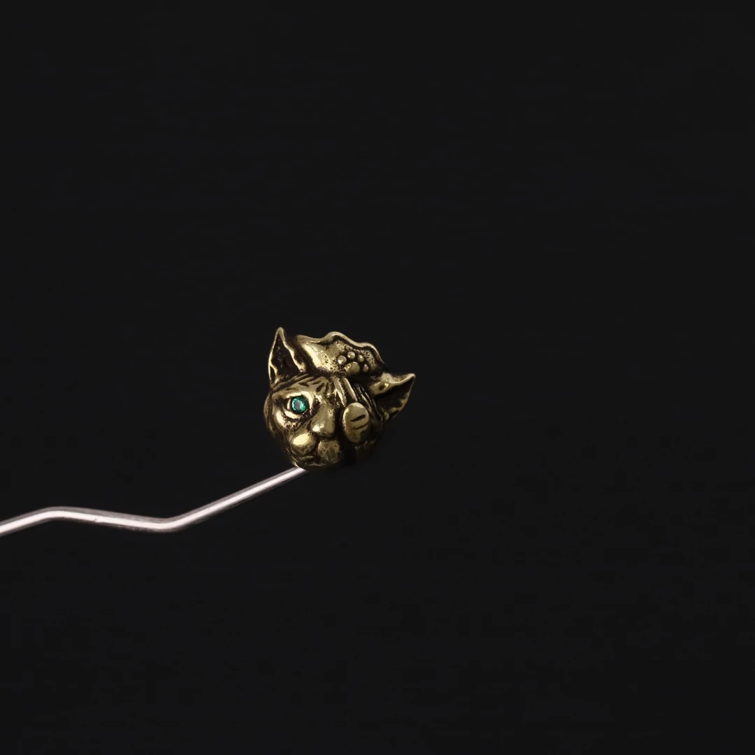 S7330 【铜海盗猫】铜隔珠顶珠小配件DIY文玩把件