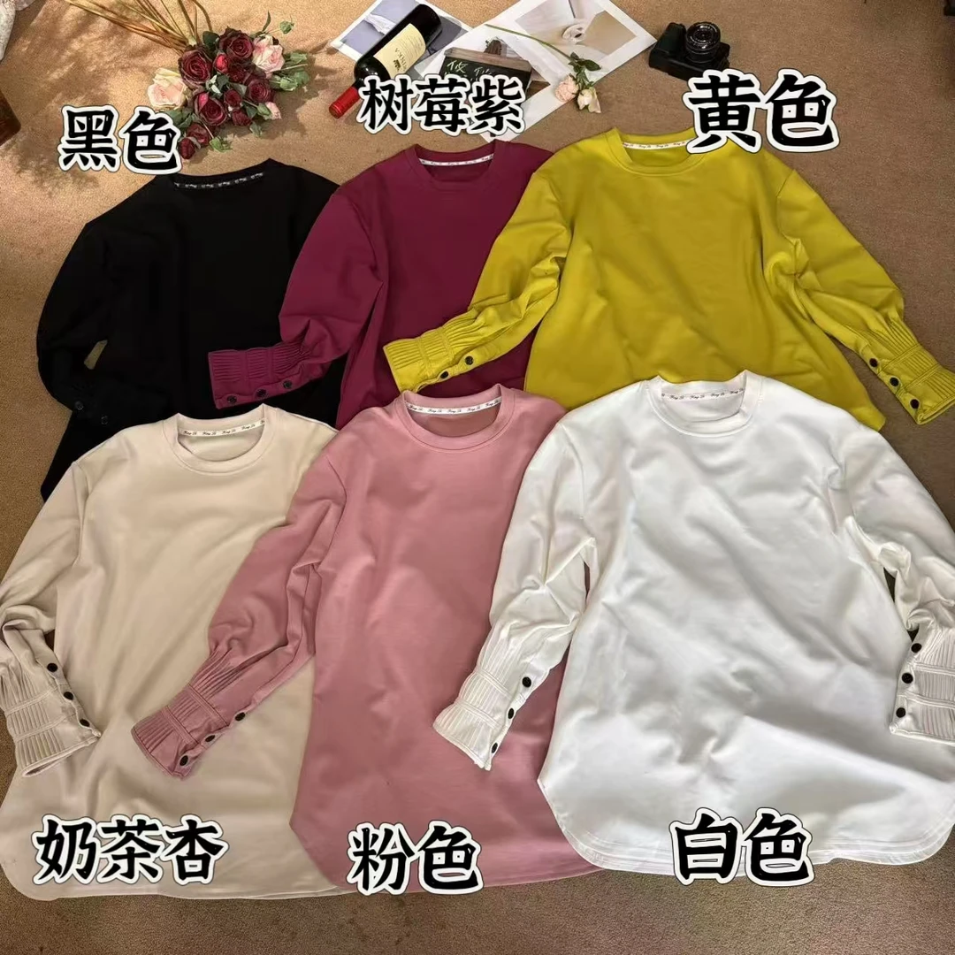 《清仓》清仓  重工百褶黑扣袖液体棉宽松韩版T恤560